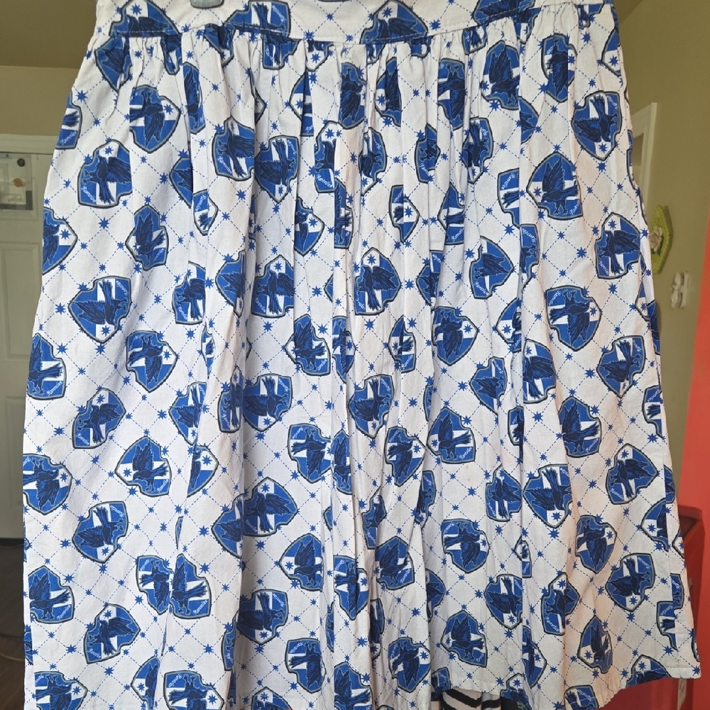 Blue and White Pleated A-Line Skirt for Casual Wear